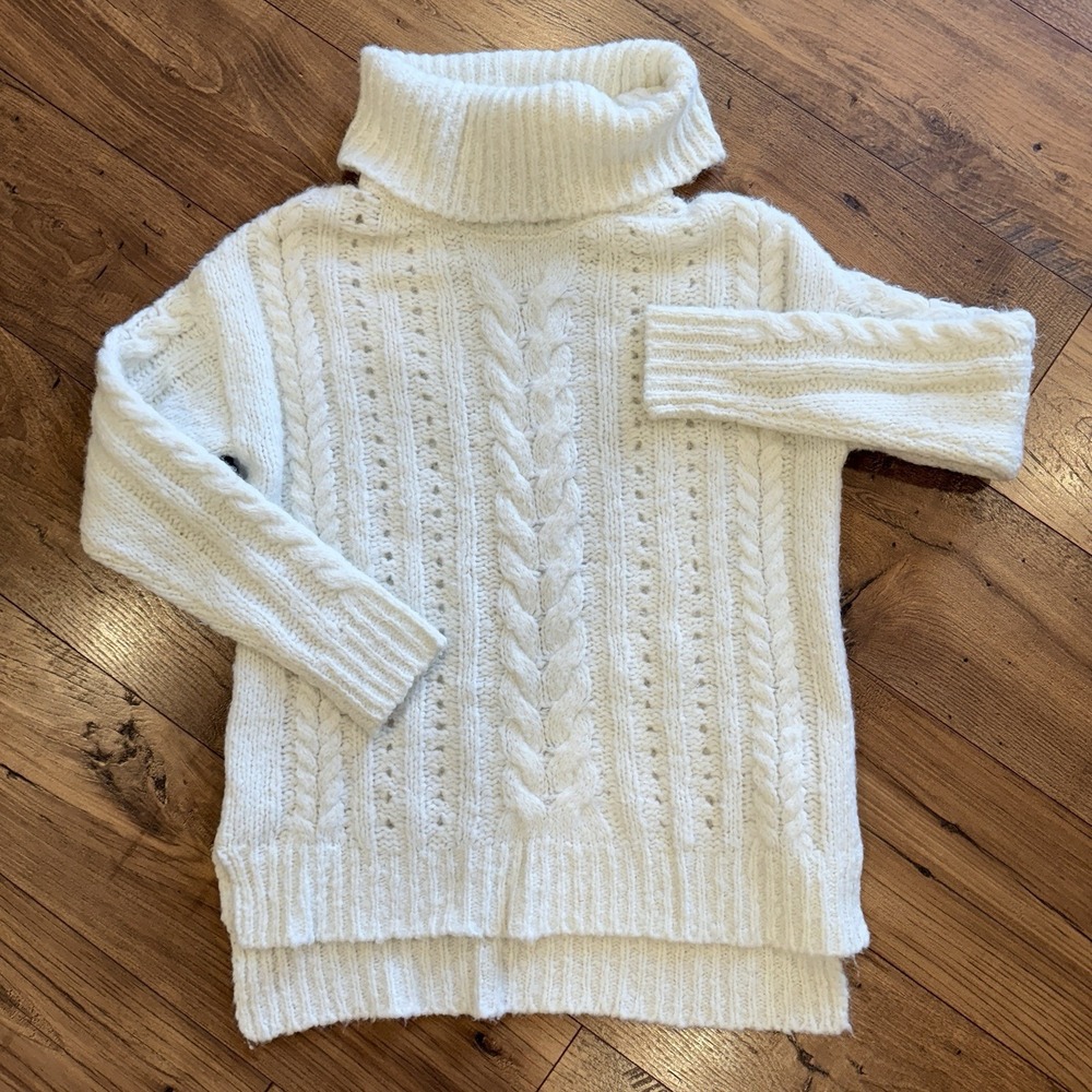 Smartwool Cream Oversized Turtleneck‎ Cable Knit Sweater Womens Sz S Ivory